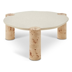 Pemberly Row Contemporary Burl Wood and White Resin Coffee Table | Homesquare