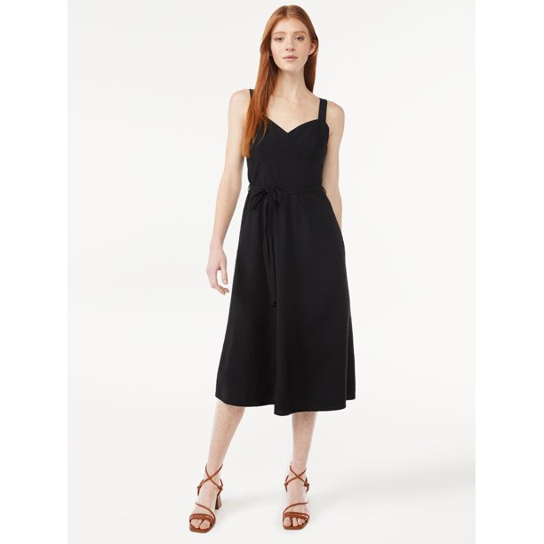 Free Assembly Women's Midi Sundress with Tie Belt, Sizes XS-XXXL - Walmart.com | Walmart (US)