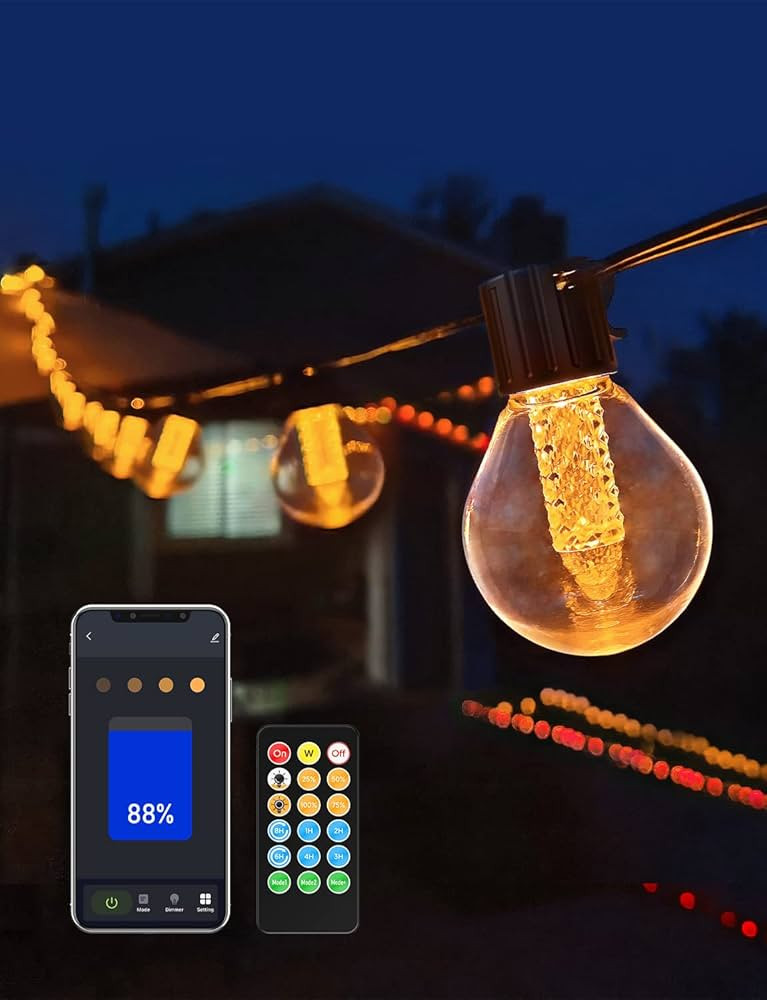 Outdoor String Lights with Dimmer - 25Ft Led Patio Lights App Control 3 Modes Waterproof Connecta... | Amazon (US)