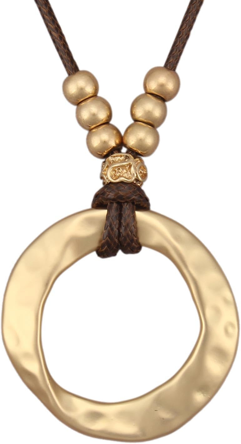 Boho Necklace for Women Adjustable Silicone Rope with Gold Beaded Pendant Chunky Handmade Vintage Jewelry | Amazon (US)