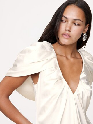 Stretch-Satin Cape Maxi Dress | Banana Republic (CA)