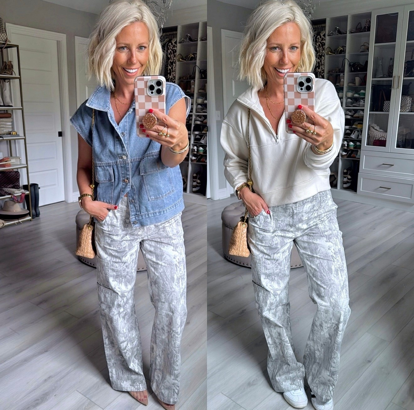These comfy, cute, and trendy camo pants are restocked in this light wash and now available in 3 lengths!!!!
⬇️⬇️⬇️
Camo pants small regular 
Denim vest medium
1/4 zip pullover medium 

#LTKootd #LTKSeasonal #LTKSaleAlert