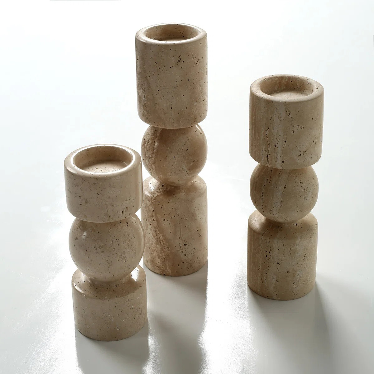 Natural Travertine Stone Candle Holders Set of Three 7.8"/10" /11.8H (Set of 3) | Wayfair North America