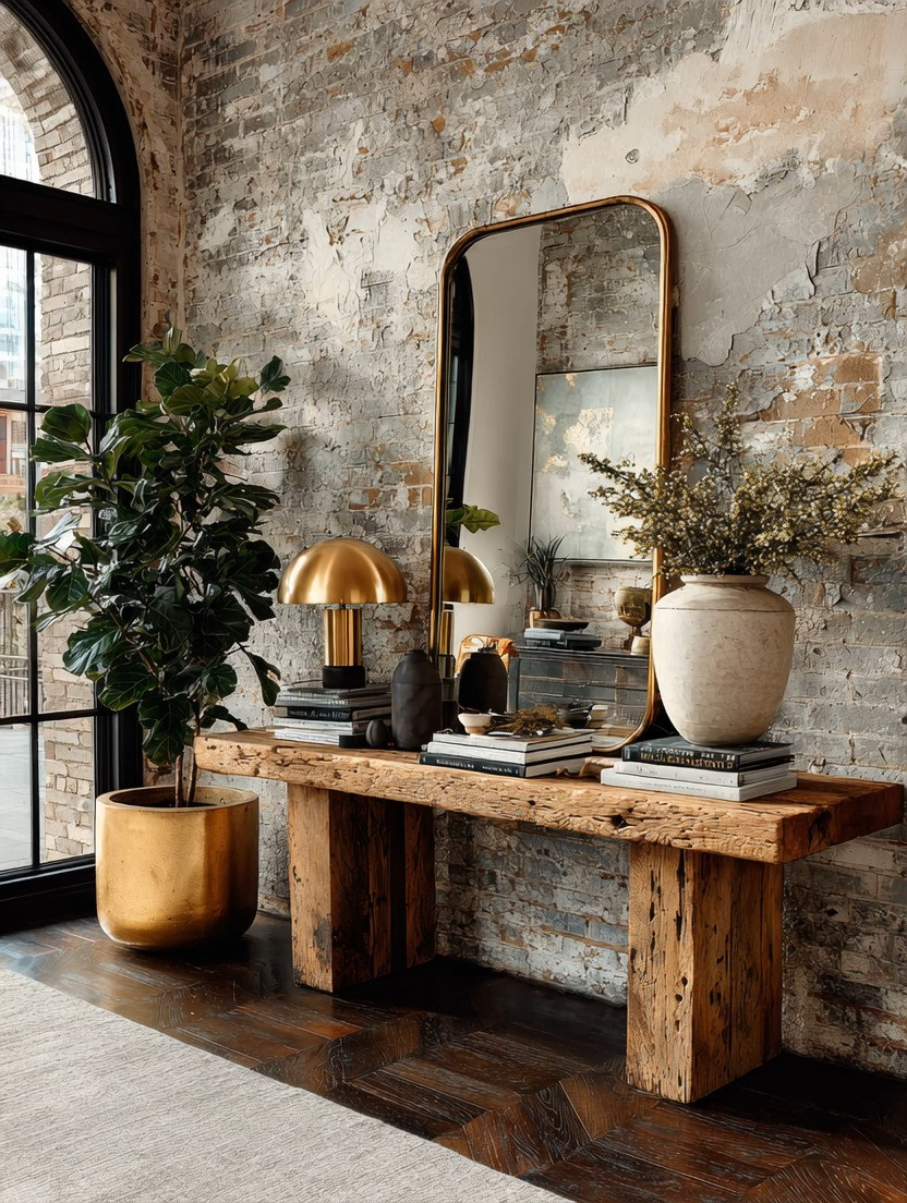 Easily transition a rustic console table into glamorous modern home décor with just a few intentional upgrades. A gold statement lamp, a gold-framed mirror, and a gold planter with greenery instantly soften the raw wood and add warmth, reflection, and polish.

This is the perfect example of modern rustic décor done right—where natural wood, metallic accents, and minimal styling come together effortlessly. No renovation needed, no clutter required. Just thoughtful pieces that elevate your space from rustic to refined.

Ideal for entryway décor, living room console styling, or any space that needs a touch of quiet luxury and timeless elegance.

#ConsoleTableDecor #RusticModernDecor #ModernRusticHome #LuxuryHomeDecor #GoldAccentDecor #StatementMirror #DesignerInspiredHome #EntrywayDecor #HomeDecorIdeas #InteriorStyling #TimelessInteriors #QuietLuxury #EuropeanInspiredDecor 

 #LTKHome