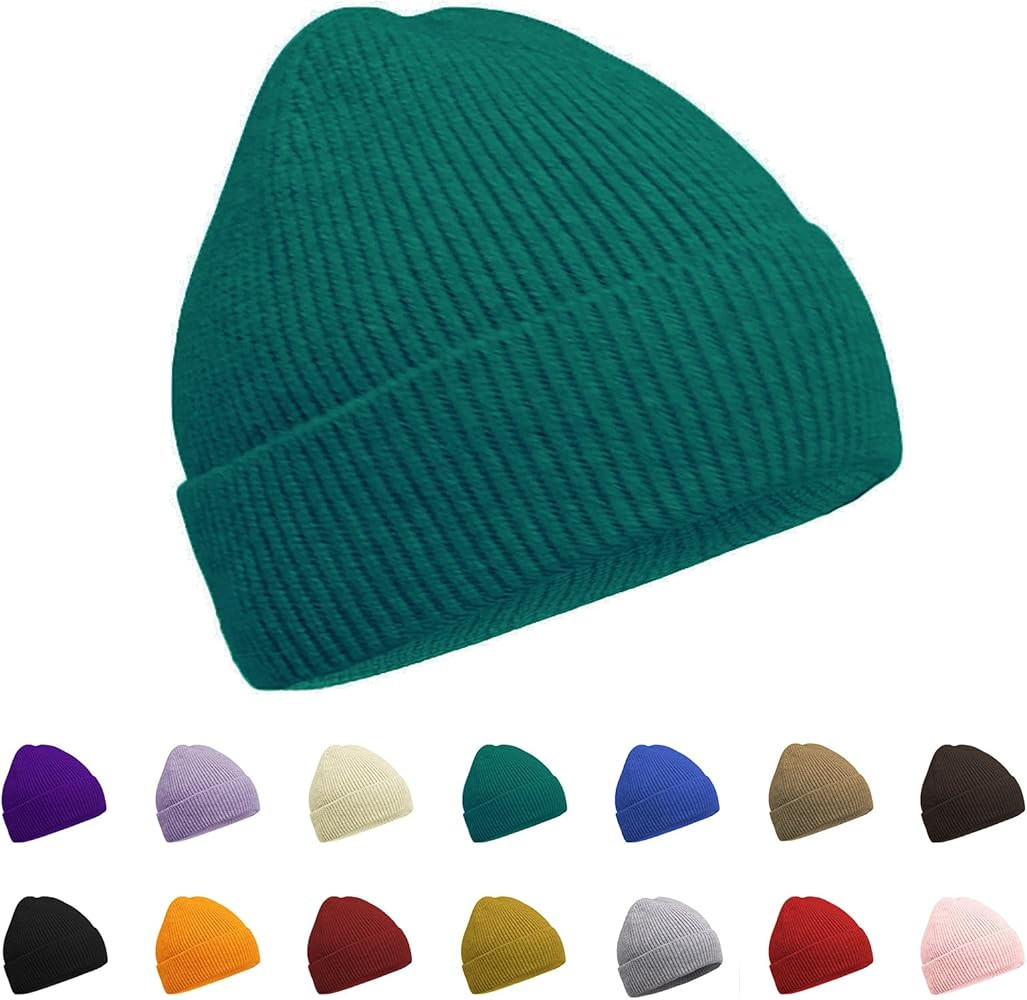 ZOORON Warm Knit Beanie for Men Women Winter Hat, Thick Fisherman Beanies Cuffed Plain Skull Caps | Amazon (US)