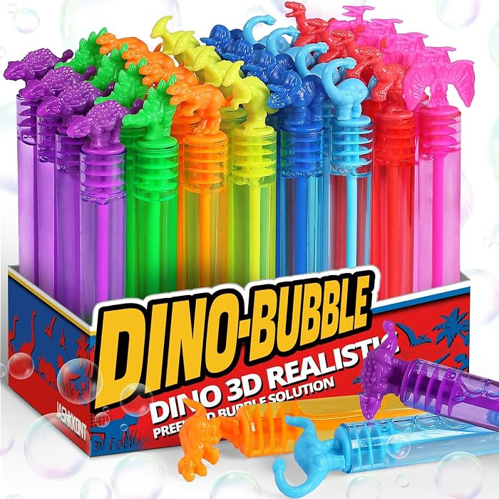 Dinosaur Birthday Decoration, 3D Detail Mini Bubble Wands Bulk 32 Pack, Neon Dino Party Favors Su... | Amazon (US)