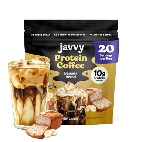 Javvy Banana Bread Protein Iced Coffee - Premium Whey Protein & Instant Iced Coffees - 100% Natural Cold Brew - Zero Artificial Flavors & Sweeteners, 80 mg Caffeine, No Added Sugar, 20 Servings | Amazon (US)