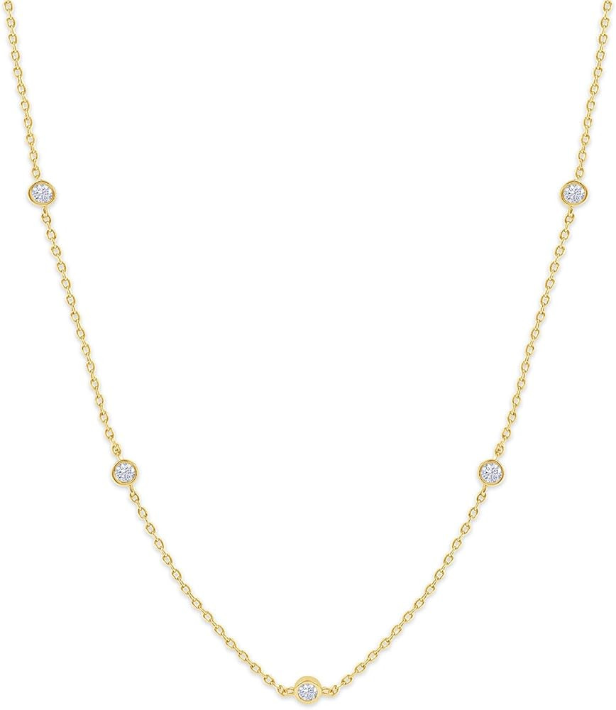 18K Gold Plated Five Stone Station Necklace for Women | 1/2 ctw Moissanite Diamond Bezel-Set Chok... | Amazon (US)
