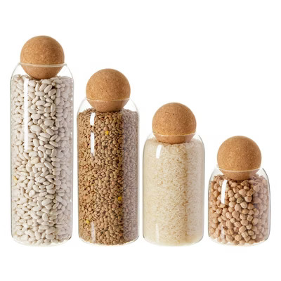 Juvale Set of 4 Cork Ball Lid Glass Jars, Tall Food Storage Containers for Pantry, Coffee Storage, 4 Sizes | Target