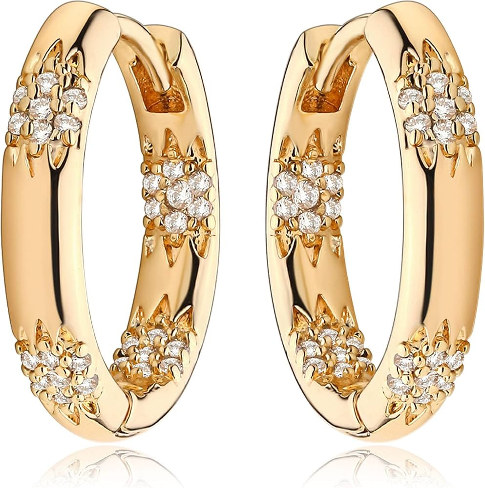 Mevecco 18K Gold Plated Huggie Earrings with Shining Cubic Zriconia Geometry Beads Star Hoop Earr... | Amazon (US)