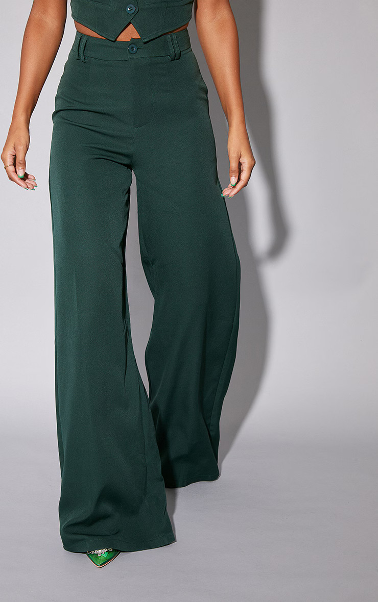 Dark Green Woven Double Belt Loop Suit Pants | PrettyLittleThing US