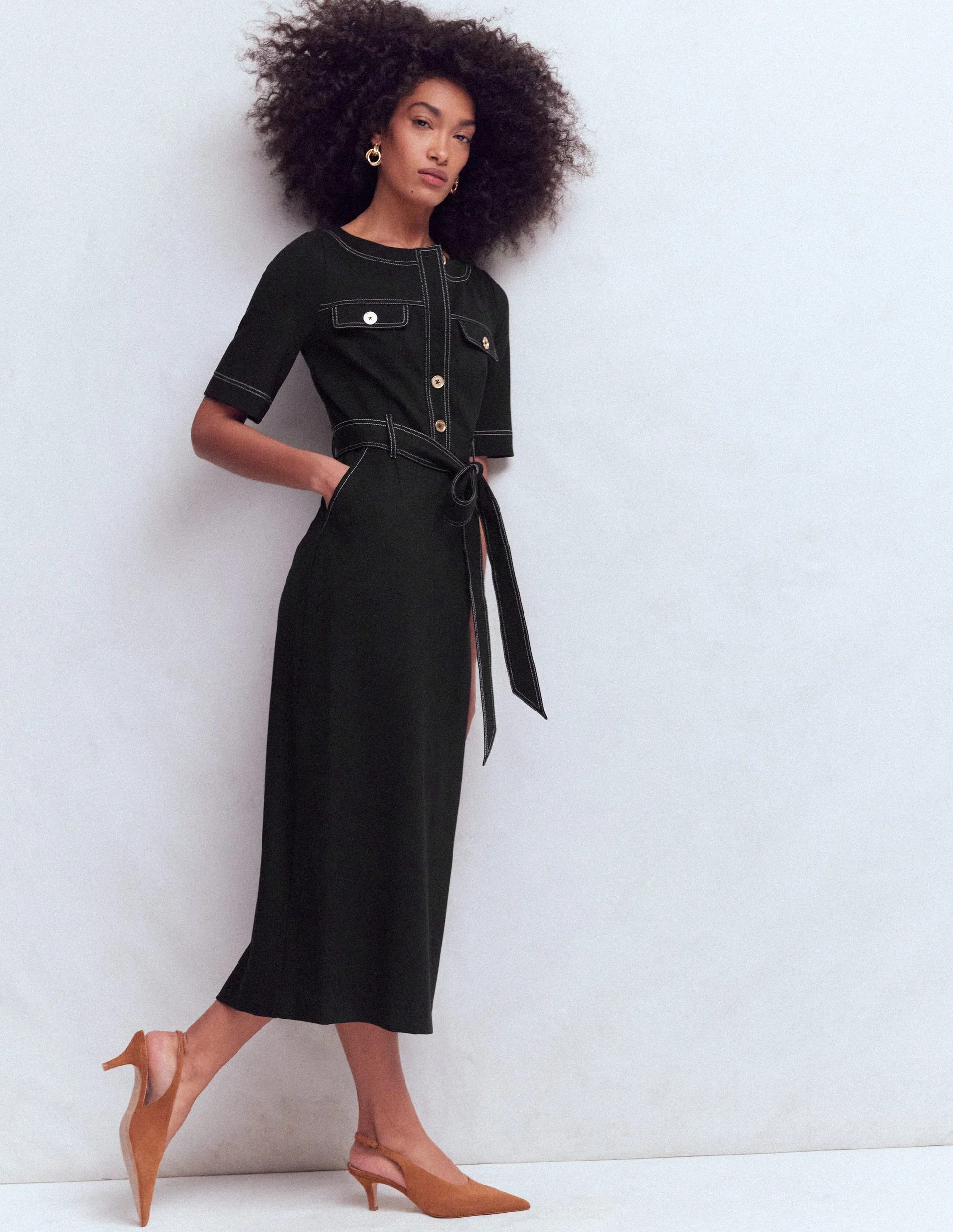 Bria Ponte Midi Dress-Black | Boden (US)
