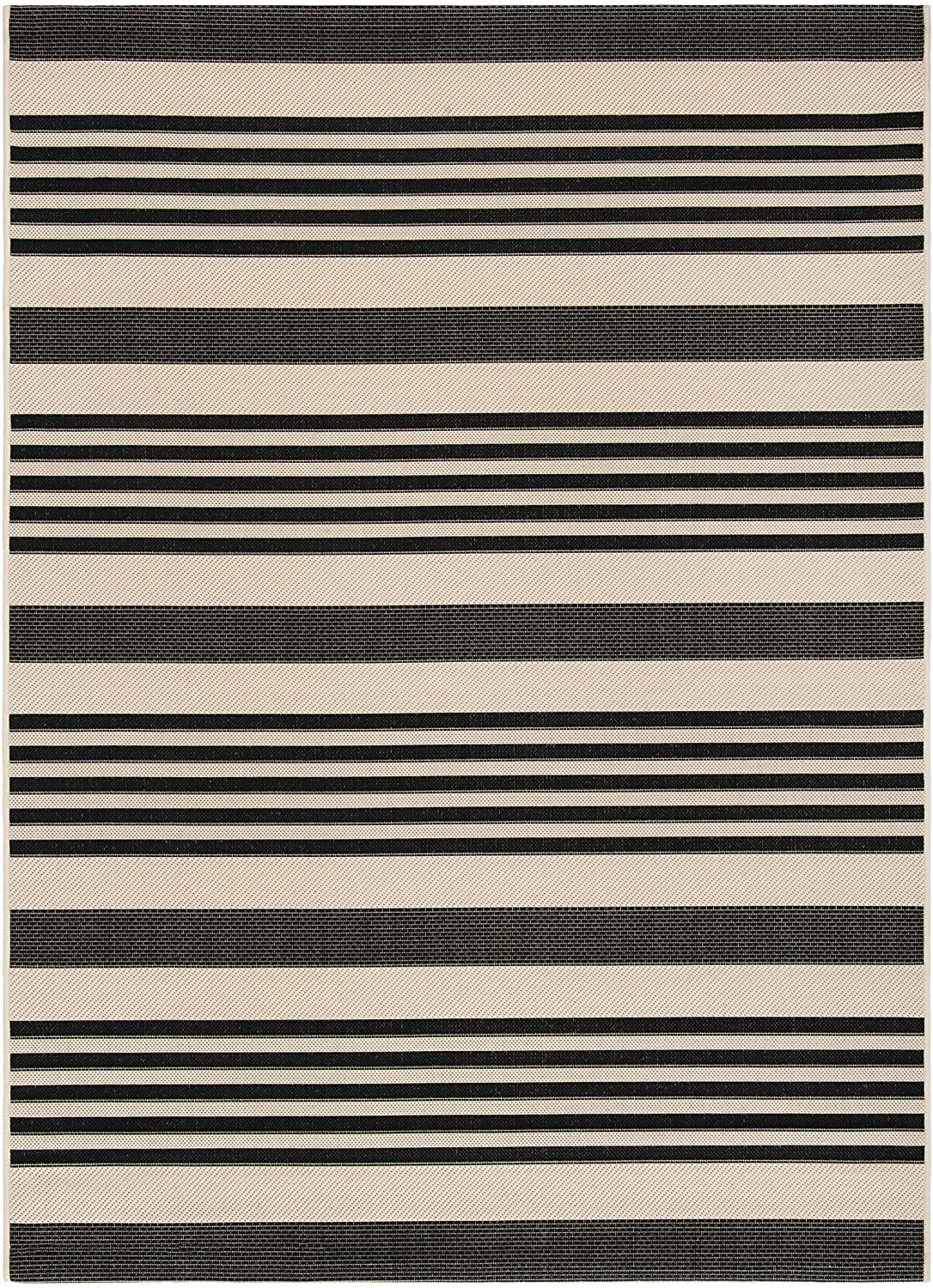 SAFAVIEH Courtyard Collection 5'3" x 7'7" Black/Bone CY6062 Stripe Indoor/ Outdoor--Waterproof Ea... | Amazon (US)