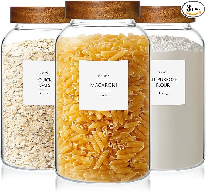 KEYWING 88oz Large Glass Jars with Airtight Acacia Wood Lids, Set of 3 Food Storage Containers fo... | Amazon (US)