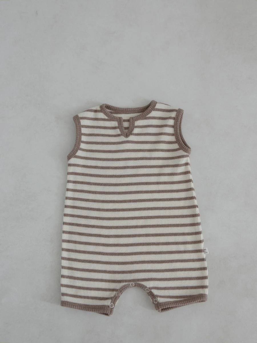 Baby Striped Waffle Romper | Brown | Junie Grey LLC