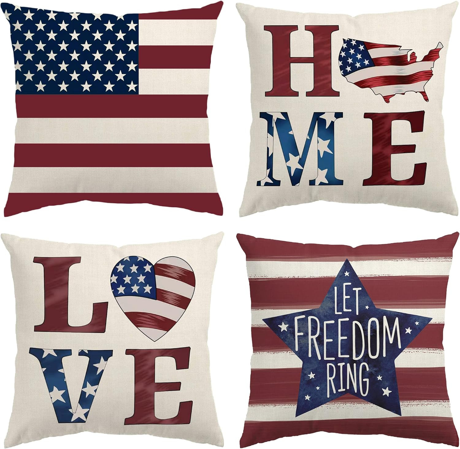 Glaring 4th of July Decorations Pillow Covers 18x18 Independence Day Set of 4 American Flag Stars... | Amazon (US)