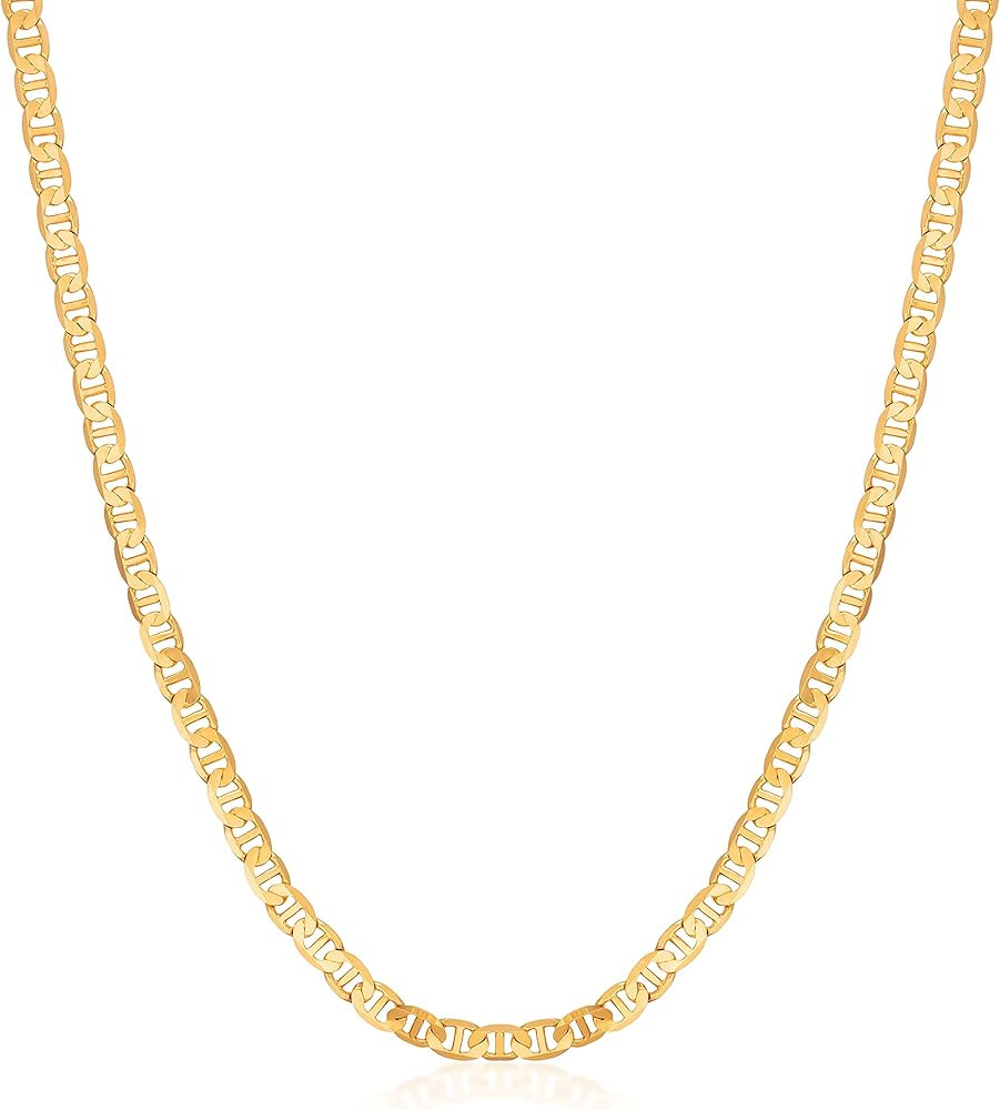 Womens Chain Necklace, Mens Gold Chain Necklace | Barzel 18K Gold Plated Flat Mariner / Marina 3MM,  | Amazon (US)