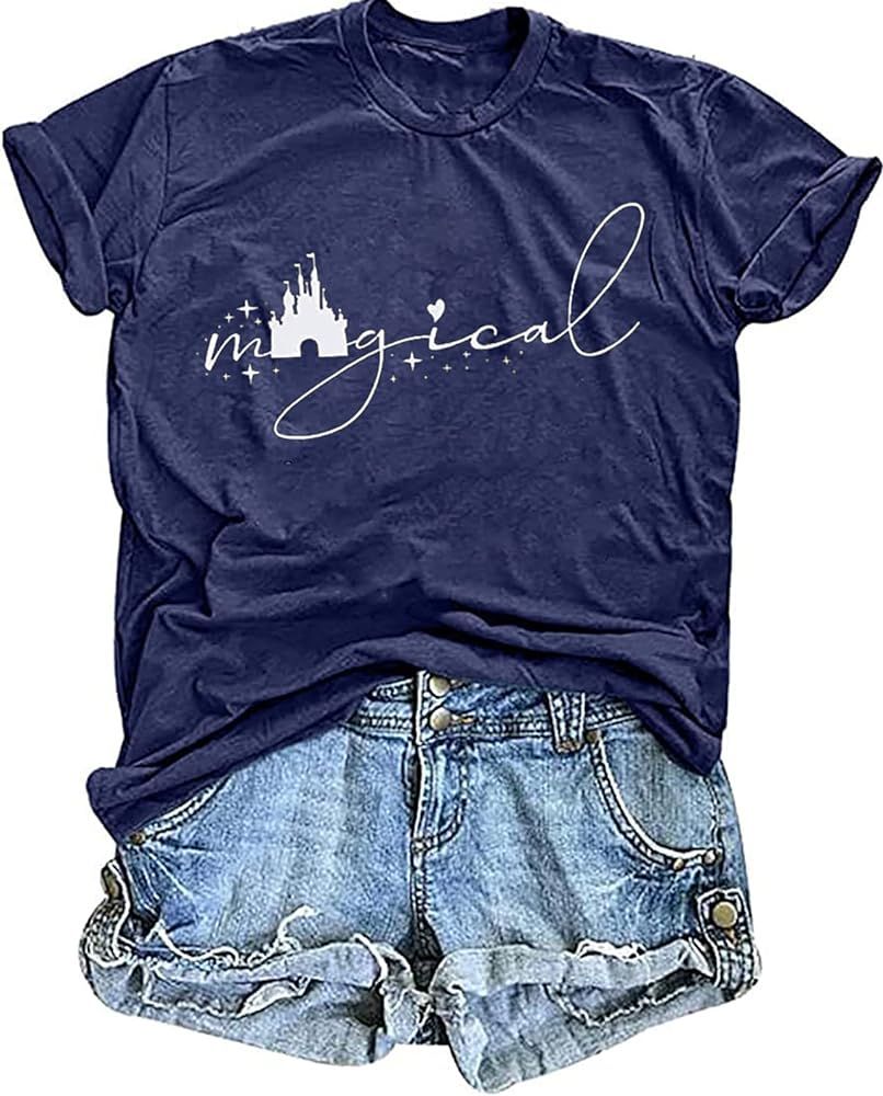 Magical Shirt for Women Magic Kingdom Tshirt Castle Graphic Tee Family Vacation Short Sleeve Tops... | Amazon (US)