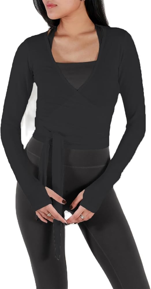 Women's Ballet Wrap Top Long Sleeve Tie Workout Pilates Yoga Wrap Top | Amazon (US)