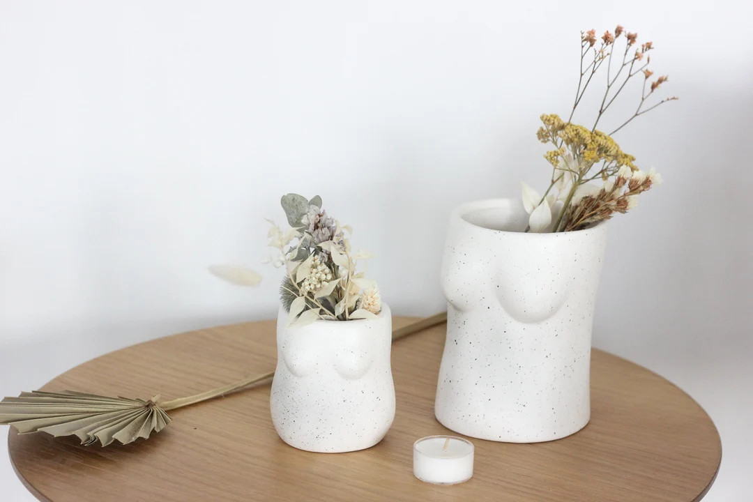 Matte White Speckled Stone Women Figure Vase | Etsy (US)
