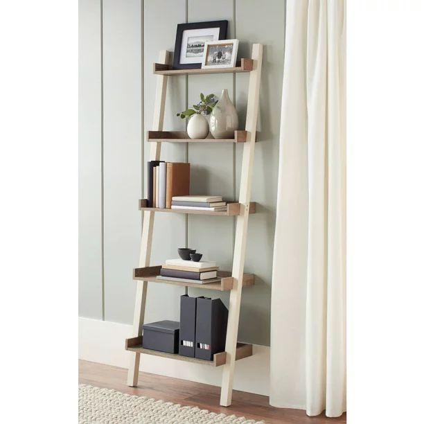 Better Homes & Gardens Bedford 5 Shelf Leaning Bookcase, Off-White | Walmart (US)