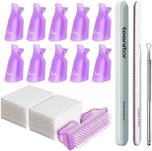 Teenitor Nail Polish Gel Remover Tools Kit with Nail Clips Nail Remover Pads Cuticle Pusher Nail Bru | Amazon (US)