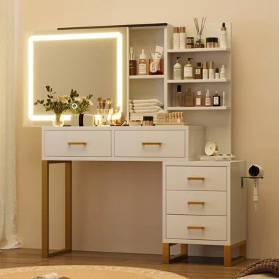 Makeup Vanity Desk Charging Station,LED Light With 3 Lighting Modes | Wayfair North America