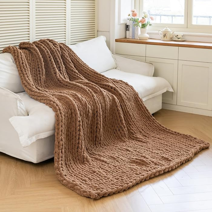 Chunky Knit Blanket - Luxury Soft Cozy 50 * 60 Throw Blanket,100% Woven Blanket Rope Knot Throw Blanket for Couch, Sofa, Home Decor, Gift - Machine Washable (Brown, 50 * 60) | Amazon (US)