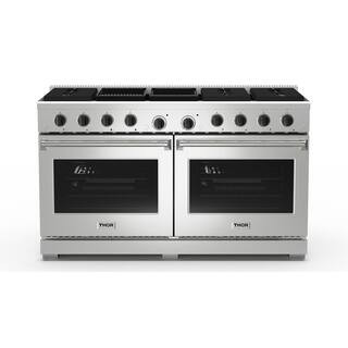 Thor Kitchen 60 in. 8 Burner 9.6 cu.ft. Freestanding Double Oven Gas Range in SS with Convection,... | The Home Depot