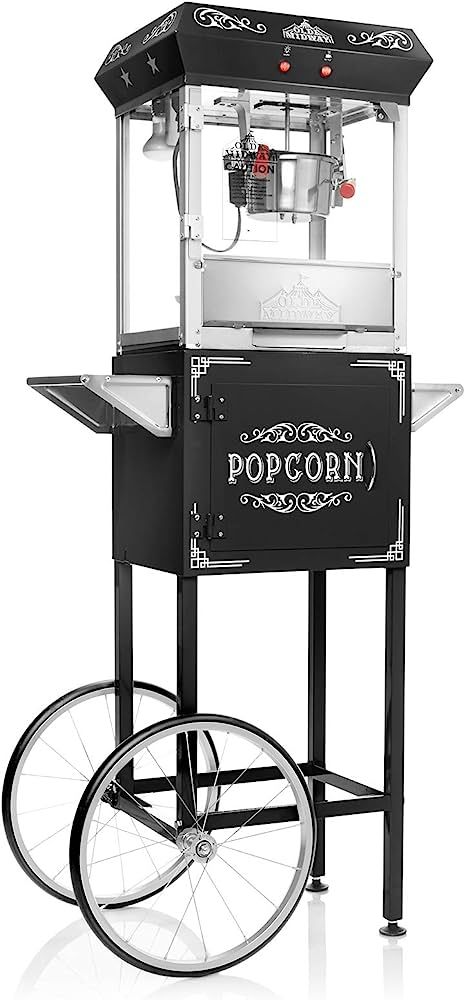 Olde Midway Vintage Style Popcorn Machine Maker Popper with Cart and 6-Ounce Kettle - Black | Amazon (US)