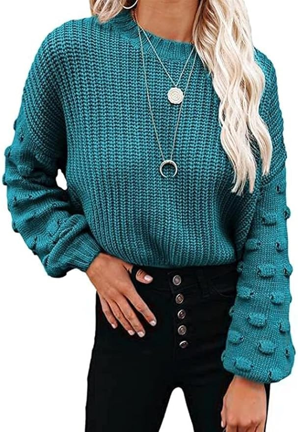 Ladybranch Womens Pullover Sweaters Casual Long Loose Puff Sleeve Winter Knitted Jumper Tops | Amazon (US)