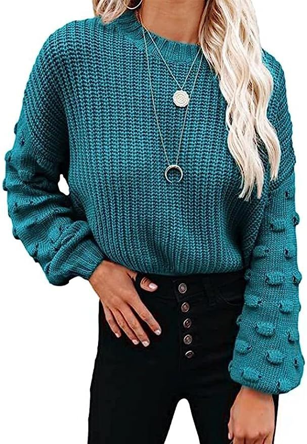 Ladybranch Womens Pullover Sweaters Casual Long Loose Puff Sleeve Winter Knitted Jumper Tops | Amazon (US)