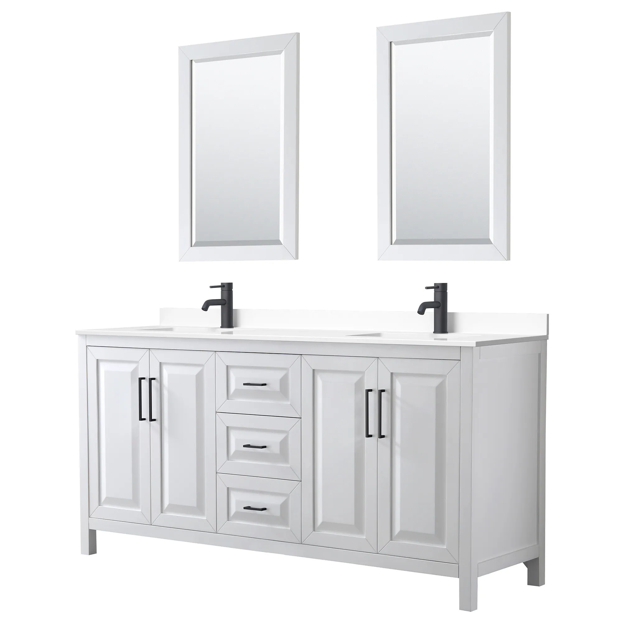 Wyndham Collection Daria 72-in White with Matte Black Trim Undermount Double Sink Bathroom Vanity with White Cultured Marble Cultured Marble Top | Lowe's
