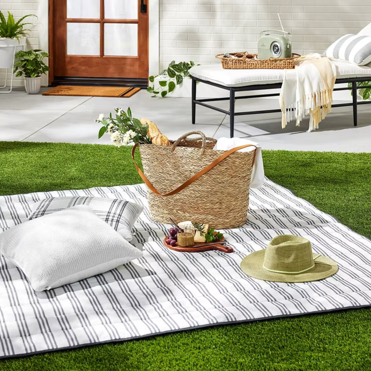 Woven Picnic Tote with Faux Leather Strap - Hearth & Hand™ with Magnolia | Target