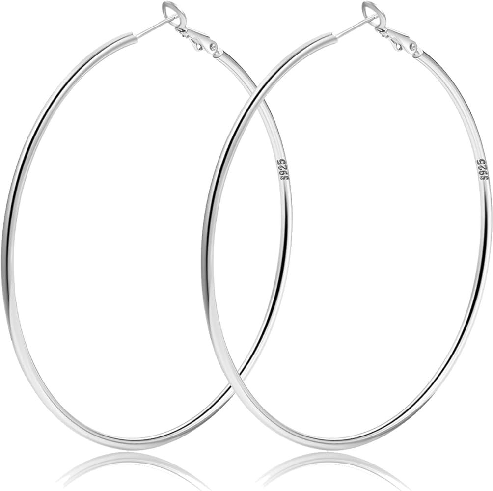 2mm Sterling Silver Big Hoop Earrings For Women Sterling Silver Hoop Earrings Large Silver Hoop E... | Amazon (US)