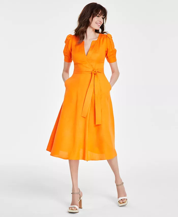 KARL LAGERFELD PARIS Women's Tie-Waist Short-Sleeve Dress - Macy's | Macy's