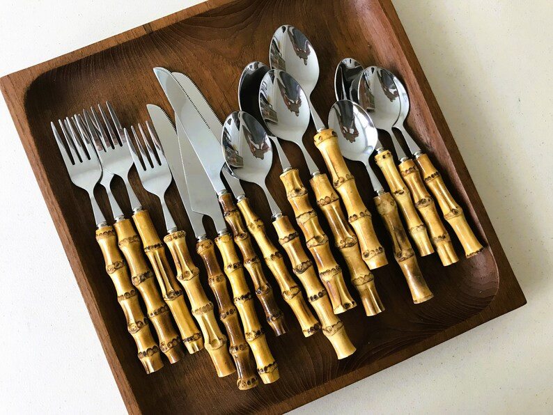 Vintage NEW Faux Bamboo Plastic Handle Tiki Tropical Stainless Utensil Silverware Flatware - Set ... | Etsy (US)