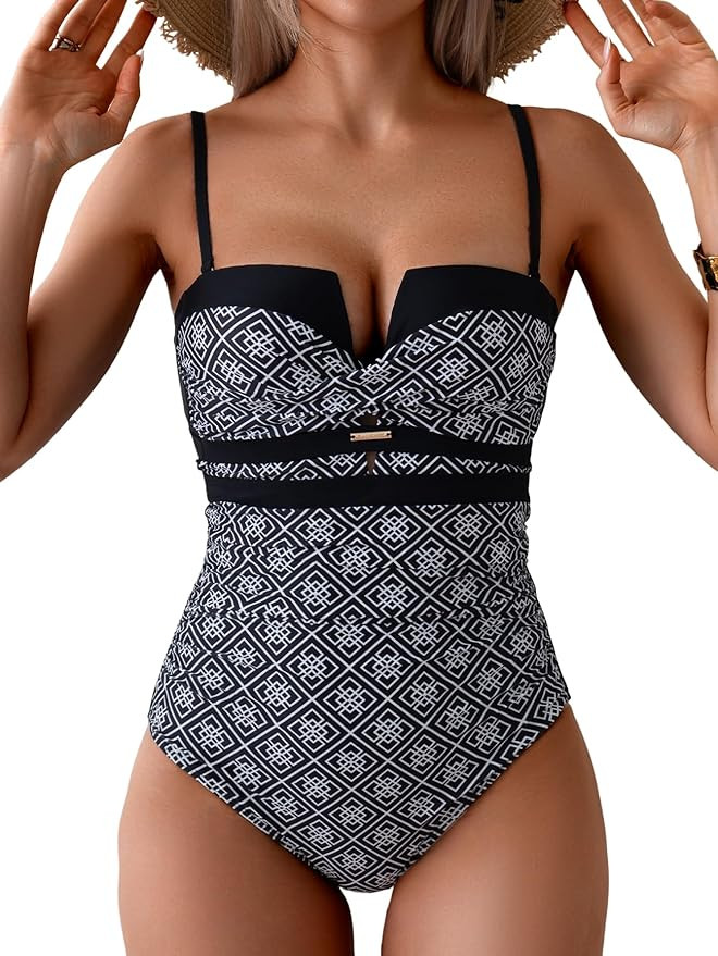 Eomenie Women's Push Up Wrap Front Swimsuit One Piece Tummy Control Bathing Suits Bandeau Support... | Amazon (US)