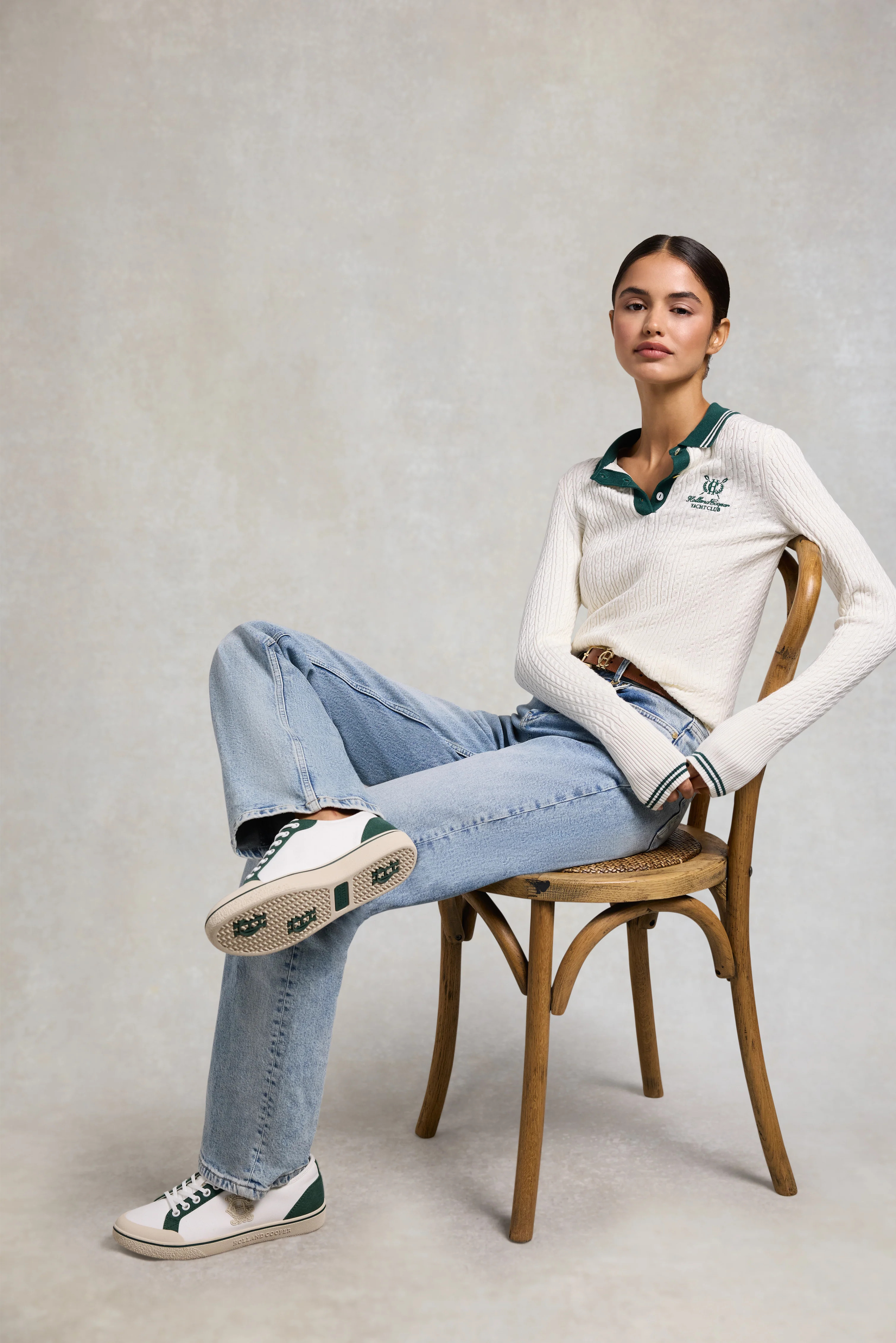 Mayfair Court Trainer (Off White Green) | Holland Cooper
