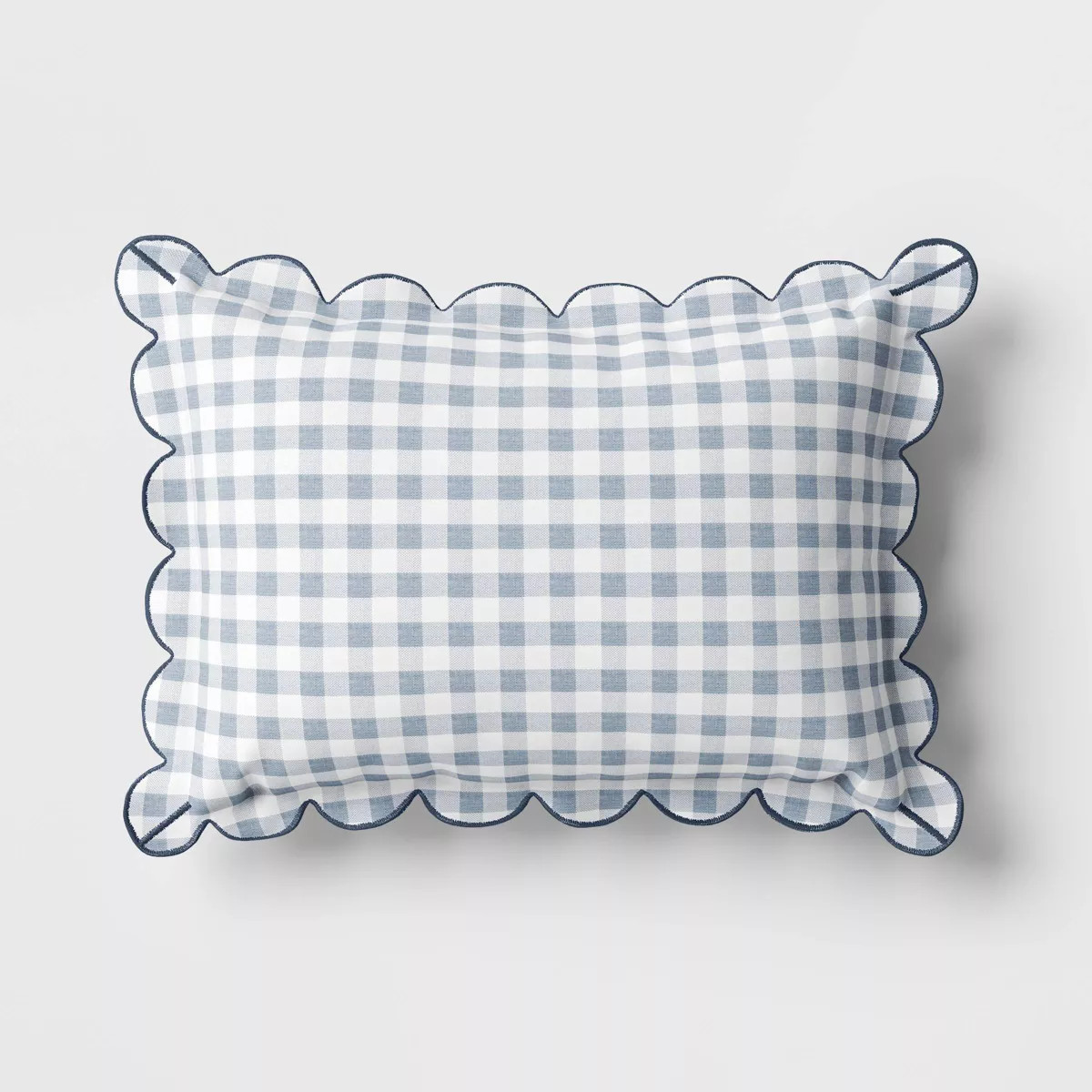 14"x20" Gingham Scalloped Edge Outdoor Lumbar Pillow Slate Blue - Threshold™ designed with Stud... | Target