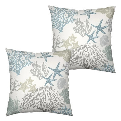 Summer Beachy Pillow Covers 18X18 Set of 2 Blue Grey Coral Coastal Seashell Starfish | Target