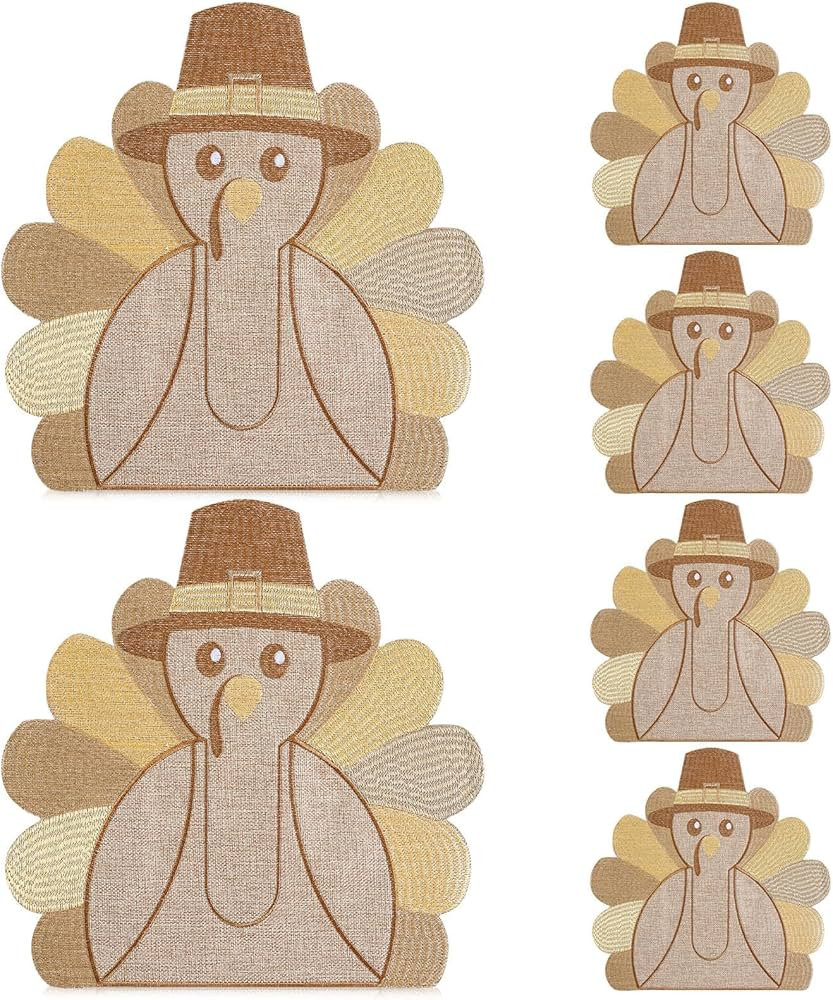 Thanksgiving Turkey Placemats Set of 6 Fall Autumn Table Decorations Indoor Farmhouse Harvest Tab... | Amazon (US)