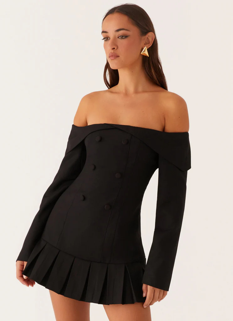 Tarlisha Off Shoulder Long Sleeve Mini Dress - Black | Peppermayo (Global)