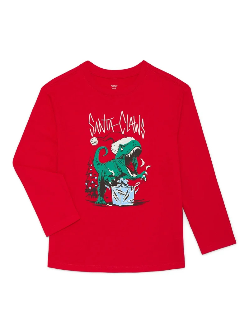Holiday Time Boys Christmas Long Sleeve Graphic T-Shirt, Sizes 4-18 | Walmart (US)