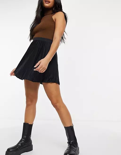 ASOS DESIGN pleated jersey mini skirt in black | ASOS (Global)