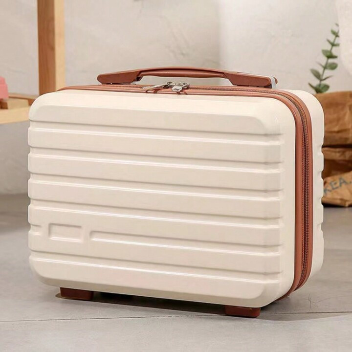 14 Inch Beige Mini Suitcase Style Cosmetic Bag, Portable Lightweight Multifunctional Storage Box,... | SHEIN