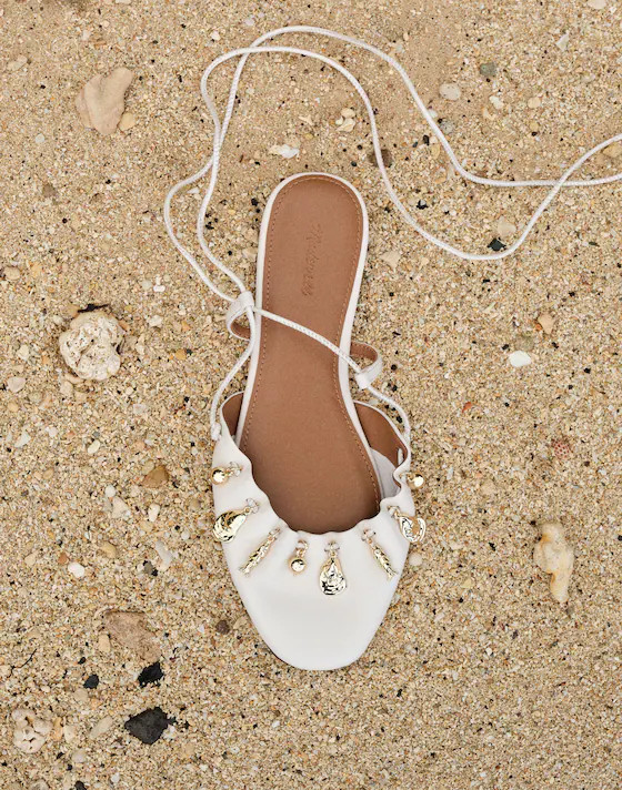 Madewell x Shopbop Greta Ruched Ankle-Tie Flat in Leather | Madewell