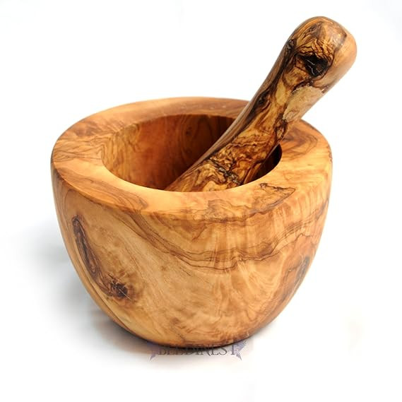 Olive Wood Medium Flat Mortar and Pestle Handmade Crush Spices Garlic Smasher Molcajete | Amazon (US)