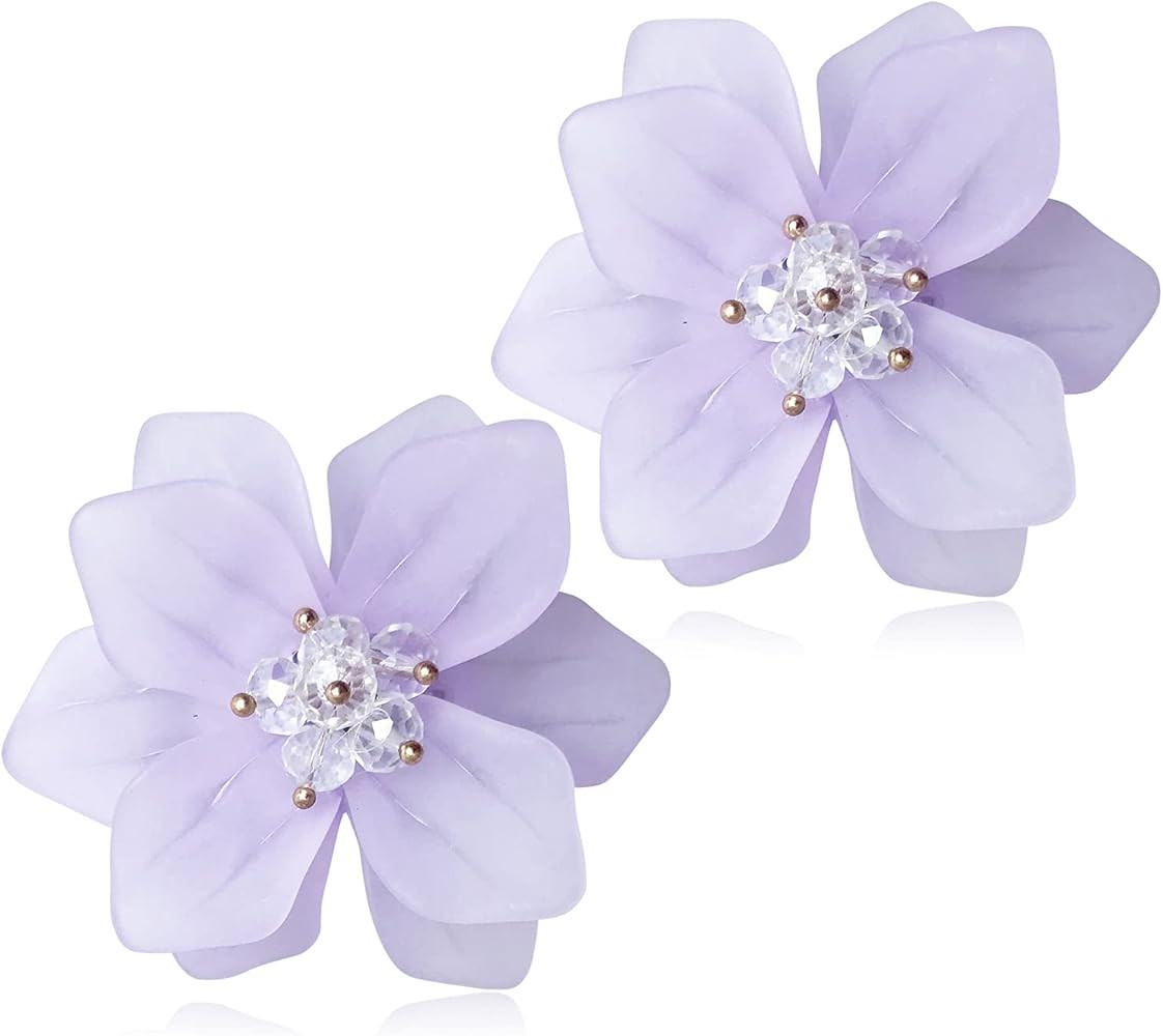 ANDPAI Unique Handmade Bohemian Huge Acrylic Flower Stud Earrings - Matte Double Dangle Drop With... | Amazon (US)
