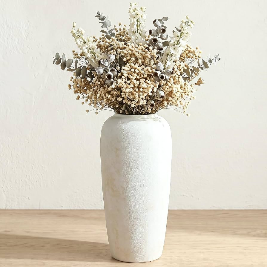 Ceramic Vase Home Decor, Vintage Vase, Wide Mouth Farmhouse vase (22" h-Vintage White) | Amazon (US)